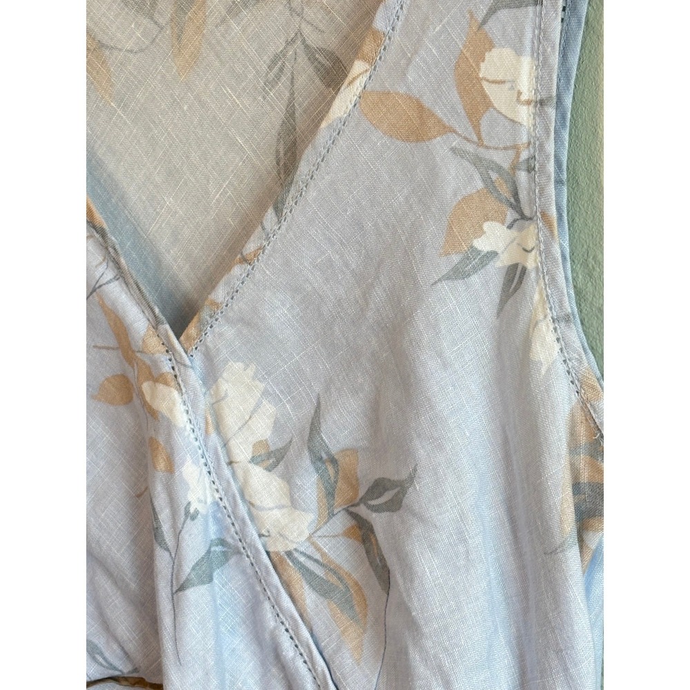 Monsoon Floral Linen Midi Dress Light Blue Womens Size 6 V-Neck Sleeveless Boho - Picture 6 of 9